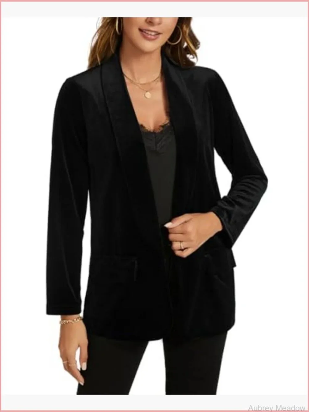 Women's Velvet Blazer Jacket Long Sleeve Open Front Business Casual Suit Jacket